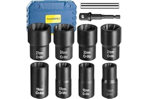Thinkpro Lug Nut Removal Tool,10 Piece Lug Nut Extractor Set 1/2 Inch Drive, Easy Out Lug Nut remover for Damaged, Frozen, Studs, Rusted, Rounded-Off Bolts & Nuts Screws