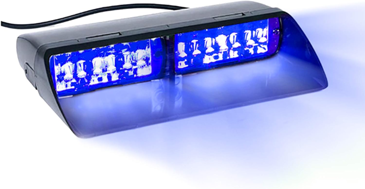 16 LED Emergency Dash Light Dual Rapid Switch Windshield Warning Hazard Safety 17 Flashing Strobe Modes Car Truck Vehicle Law Enforcement Police - Blue
