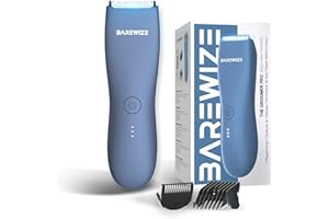 BAREWIZE Body Hair & Pubic Hair Trimmer for Men & Women, Painless Electric Body & Bikini Shaver | Waterproof, Type-C Rechargeable, LED Light, Replaceable Blade, Manscape Personal Groomer (Azure)