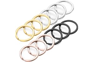Gkeygo Key Rings, 12 pcs Stainless Steel Key Ring for Keychains, 1 inch Flat Split Keychain Ring for Car Keys Dog Tag Lanyards Home School Office DIY - Silver, Black, Gold, Rose Gold
