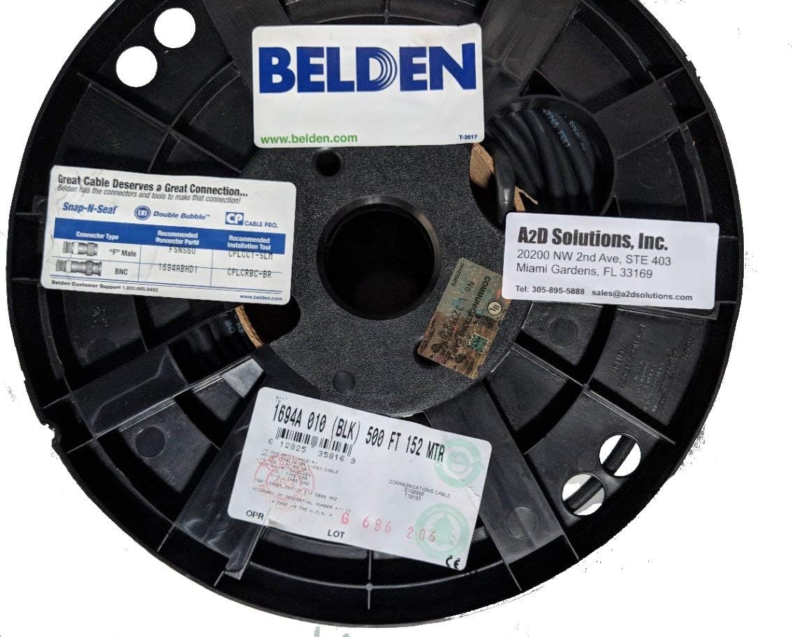 Belden 1694A RG-6/U Coaxial Cable for Audio and Video 18 AWG Copper Conductor 75 Ohm 500 ft: Electronics