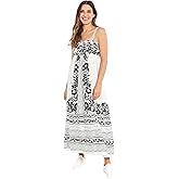 London Times Womens Square Neck A-line Maxi Dress with Adjustable Straps and Pockets | Summer Dresses for Women