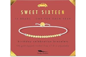 Lucky Feather Sweet 16 Gifts for Girls; 16th Birthday Bracelet Gift Idea for 16 Year Old Girls Available in 14K Gold, Rose Gold, or Silver Dipped Beads on Adjustable Cord | birthday gifts for girls