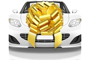 Mata1 Big Car Bow (Gold, 23 inch) Giant Gift Bows, Big Bow for Car, Big Gold Bow, Large Car Bow, Big Gift Bow, Car Pull Bow, Huge Car Bows, Car Ribbon Bows with 26 Loops and 4 Stickers