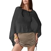Women Sheer Knit Poncho Y2k See Through Shrug Crochet Mesh Cover Up Lightweight Asymmetrical Beach Shawl Cape Top