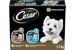 CESAR Filets in Sauce Wet Dog Food - 6 New York Strip Flavour and 6 Chicken & Garden Vegetable, 12x100g