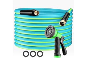 Besiter Garden Hose PVC Water Hose 50FT x 5/8" with 10 Function Sprayer Nozzle Lightweight and Kink-Free Garden Hose with Brass Fittings for Outdoor, Patio