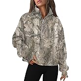 Dsewpaur Womens Camo Half Zip Hoodies Fleece Cropped Pullover Sweatshirts Quarter Zipper Fall Winter Outfits Clothes 2025