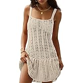 Fisoew Women's Crochet Swimsuit Cover Ups Summer Sleeveless Hollow Out Knit Swimwear Bathing Suit Coverup Beach Dress