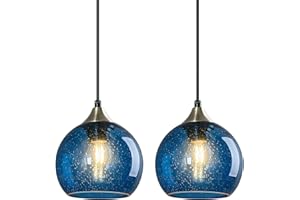 LBSQJ Blue Glass Pendant Lights Kitchen Island Lighting Globe Pendant Light Fixtures Modern Lighting for Kitchen Island Bedroom Living Dining Room (5.9in, 2-Pack)