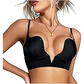 ZUKULIFE Women's Deep V Plunge Push Up Bra with Clear Straps Backless Convertible Low Cut Underwire Bra