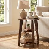 DURISEN 3-Tier Round Side Table, 23.6" Tall End Table with Shelves, Walnut | Modern Nightstand, Wood Plant Stand for Living Room Bedroom Small Spaces Corner Display Rack Balcony Garden Patio (Walnut)