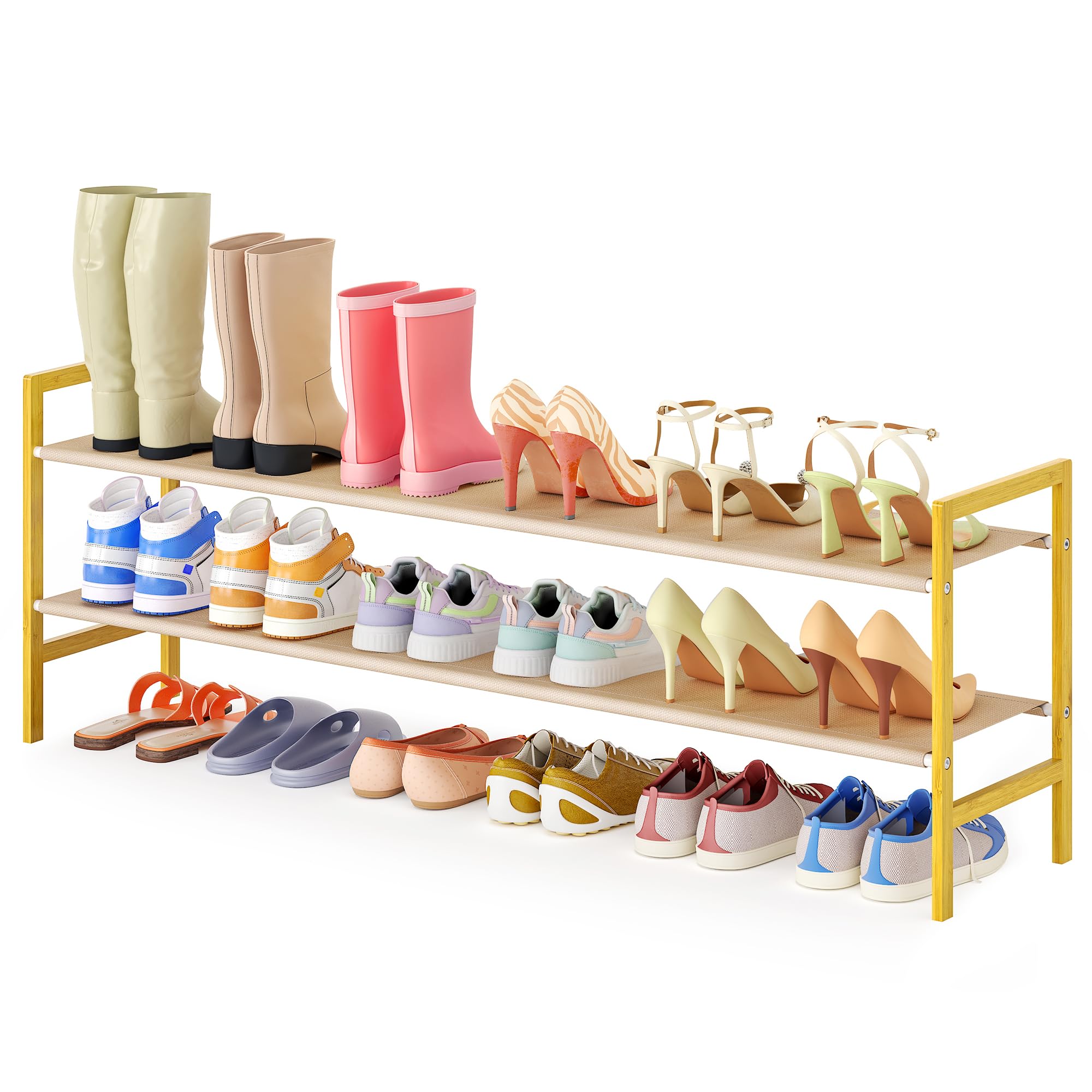 Photo 1 of LVNIUS Long Shoe Rack for Closet Floor,2 Tier Wide Shoes Shelf Organizer,15-18 Pairs Bamboo Low Closet Shoe Stand Holders,Modern Sturdy Shoe Storage Rack for Entryway,49” x 11” x 17”