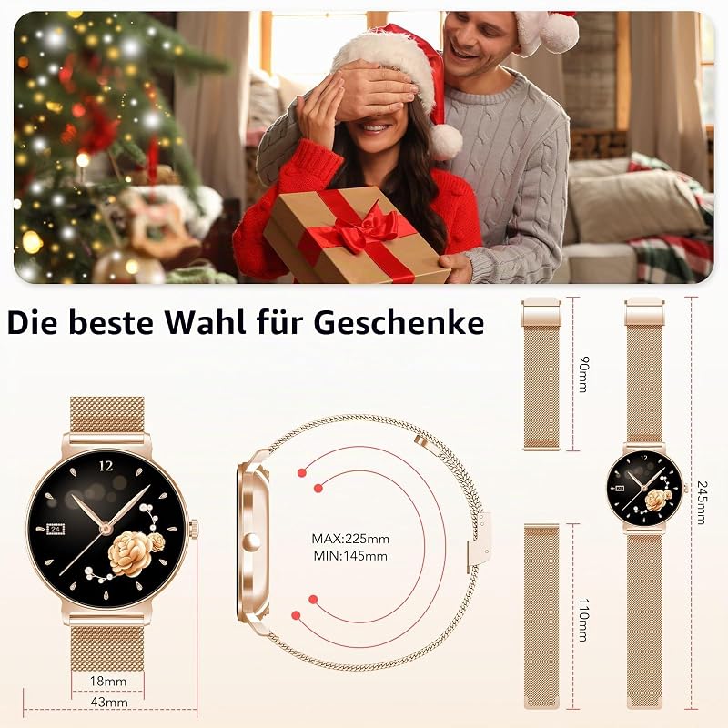 Smartwatch Damen mit Telefonfunktion, 1,27-Zoll AMOLED-HD Voll-Touchscreen Smartwatch, 120+ Sportmodi, IP68 Wasserdicht Fitness Tracker mit Herzfrequenz, Schlafmonitor für iOS Android, Rotgold — Foto 7 von 7