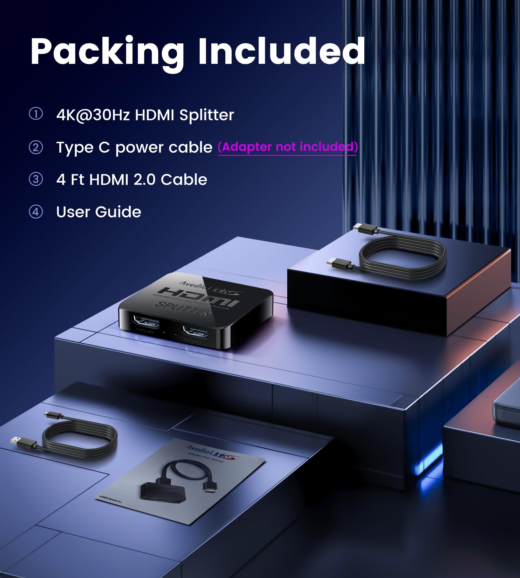 avedio links HDMI Splitter 1 in 2 Out [mit 3.9 Ft Hdmi Cable] Not for Extended Mode-Mirror Same Screen Only, 4K HDMI Splitter 2 Monitore Gleichzeitig, hdmi Verteiler 1 in 2 Out for 3D 1080P@60Hz 8