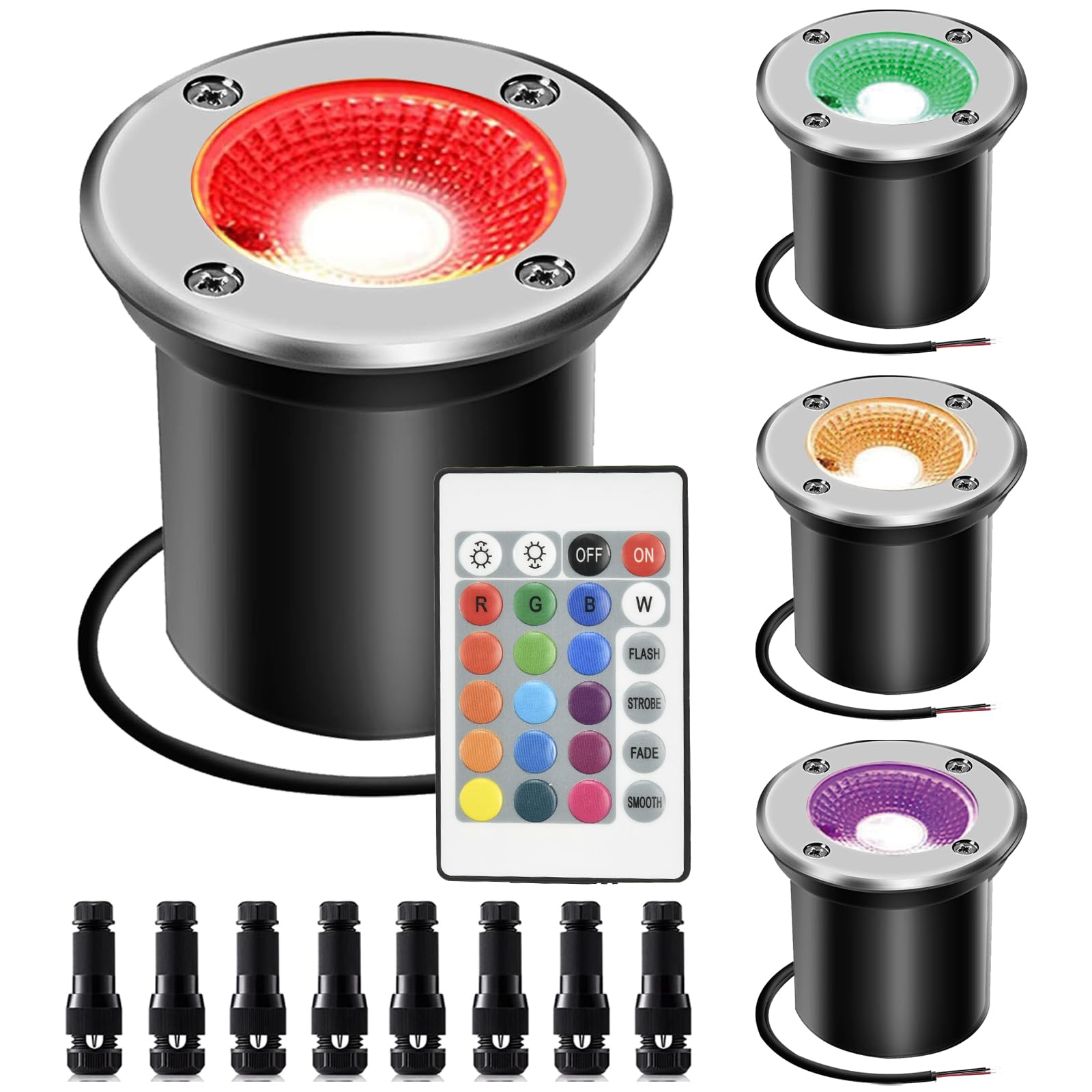 Photo 1 of AHSELLUS RGBW Low Voltage Landscape Light In-ground Lights with Connectors LED Well Light Waterproof IP67 3W DC12V Color Changing Outdoor In-Ground Lights Pathway Garden Deck Driveway Lamp(Multicolor)