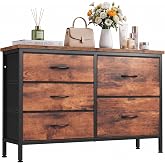 SageNest Dresser for Bedroom, Wide 5-Drawer Storage Fabric Chest of Drawers | TV Stand for 45" TV with Metal Frame for Living Room, Bedroom, Hallway, Browm