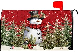 SWEETSHOW Red Christmas Mailbox Covers Magnetic Snowman Bird Mailbox Cover Winter Mailbox Cover Magnetic Mailbox Wraps Standard Size 18" X 21" Holiday Garden Mailboxs Decorations for Outside