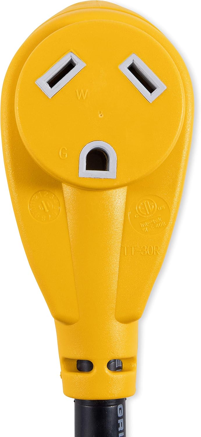 Camco 12" L5-30 AMP Locking 3-Prong Plug / TT-30 30 AMP Standard Receptacle PowerGrip Generator Adapter (55272): Automotive