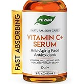 YEVANI 100% Pure Vitamin C Serum for Face with Hyaluronic Acid, Eye Area, Dark Spots, Anti Aging, Hydrating Skin Care with Vitamin E, Aloe Vera, Jojoba Oil, Dry Skin, Fine Lines, Wrinkles, 2 FL OZ