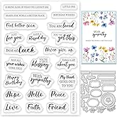 ACRNIGHEET Sentiments Clear Stamps and Metal Cutting Dies for Card Making Greeting Words Silicone Stamp and Die Cuts Set Blessing Words Transparent Stamps for DIY Scrapbooking Paper Craft Supplies