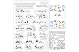 ACRNIGHEET Sentiments Clear Stamps and Metal Cutting Dies for Card Making Greeting Words Silicone Stamp and Die Cuts Set Blessing Words Transparent Stamps for DIY Scrapbooking Paper Craft Supplies