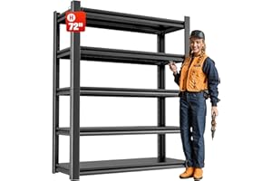 OLLRRACT 5 Tier Heavy Duty Metal Garage Shelving Unit, Industrial Storage Shelf for Garage, Utility, and Industrial Use - Metal Storage Shelf Organizer, Durable Garage Storage Shelving （24" D x48" W x72" H-N）