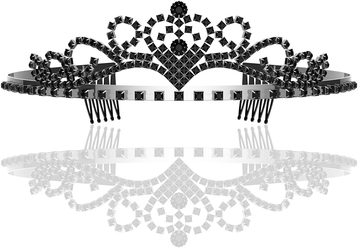OZUAR Black Tiara Crown with Combs, Shining Crystal Rhinestone Tiara Headband Princess Hair Accessories for Wedding Bridal Birthday Party