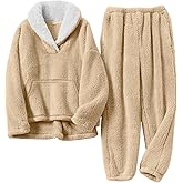 Kissonic Women's Fluffy Pajama Set Fleece Pullover Pants Fuzzy Lounge Set Cozy Winter Pj Sleepwear with Pockets