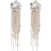 Gold Chandelier Tassel Earrings, Geometric Flower Tassel Dangle Earrings for Women, Bohemian Floral Fringe Earrings, Sparkling Abstract Flower Stud Earrings Boho Jewelry, Golden Chandelier Linear Drop Earrings for womens, Cute Long Chain Statement Earrings Accessories