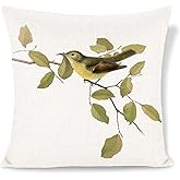 Decgarsun Decorative Throw Pillow Covers 18x18 Inch Cotton and Linen Green Outdoor Bird Pillowcases Cushion Covers for Sofa Couch Living Room Porch Patio