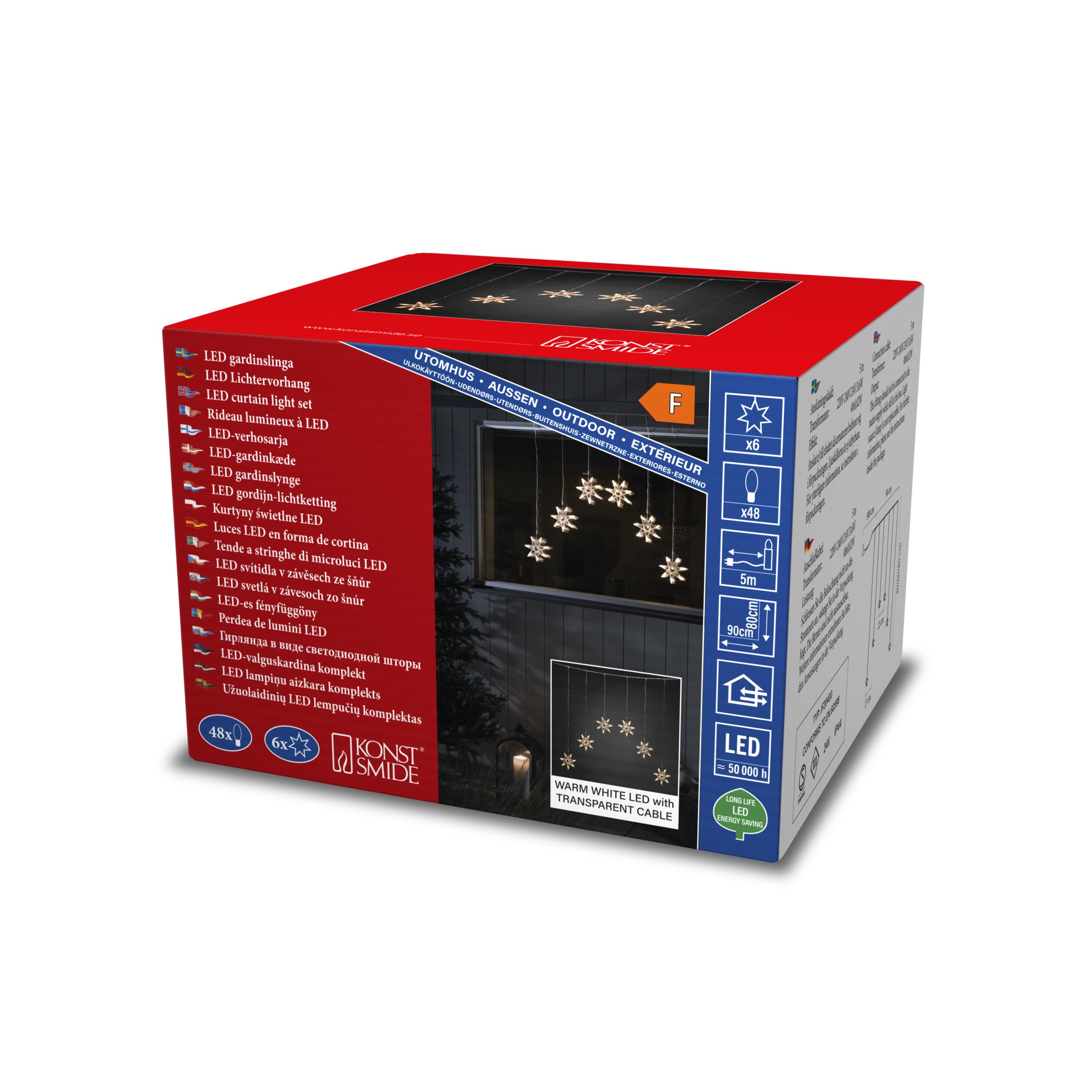 Konstsmide Christmas Window Lights/LED Star Light Curtain/Outdoor or Indoor (IP44) / 48 Warm White Diodes/Transparent Cable,4045-103EE