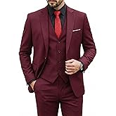 MY'S Men's 3 Piece Suit Set with Tie, One Button Slim Fit Solid Jacket Vest Pants, Prom Party Wedding Business Suits for Men