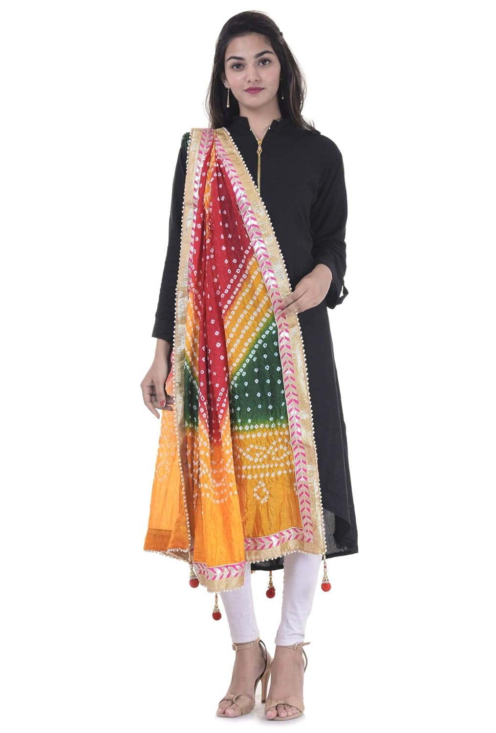 dee desi women's bandhej gota embroidered art silk dupatta