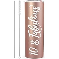 10 & Fabulous 20 Oz Stainless Steel Rose Gold Tumbler | Gifts For 10 Year Old Girl | 10th Birthday Party Supplies For…
