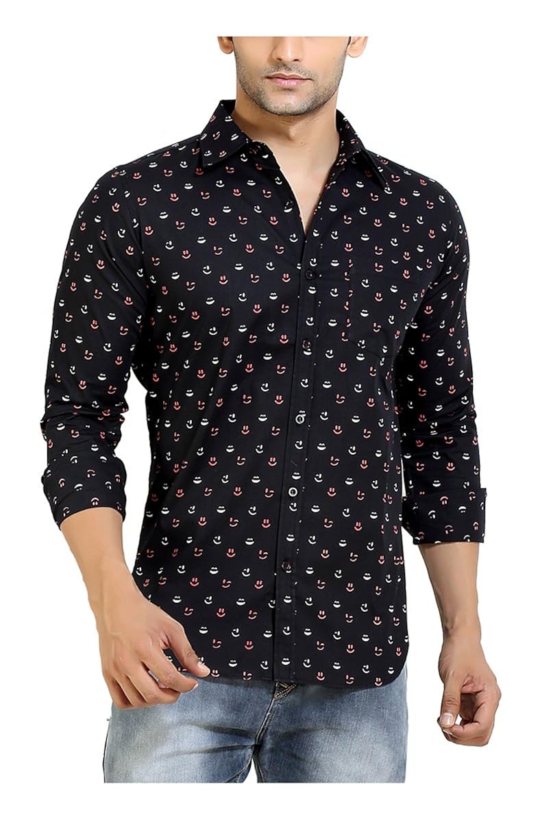 london bee men's cotton printed long sleeve regular fit shirt