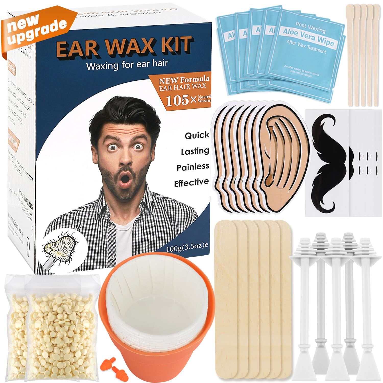 Photo 1 of Ear Wax Hair Removal Kit 100g Ear & Nose Hair Wax Kit with 30 Pcs Nose Waxing Sticks for Men and Women at Home EarHair Removal LastingKit Safe Easy Quick & Painless