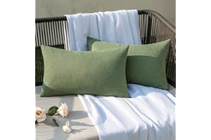 EMEMA Outdoor Throw Pillow Covers Decorative Farmhouse Rectangle Pillowcases Waterproof Cushion Covers Cases for Patio Couch Garden Sofa Home Living Room Set of 2 12x20 Inch Gray Green