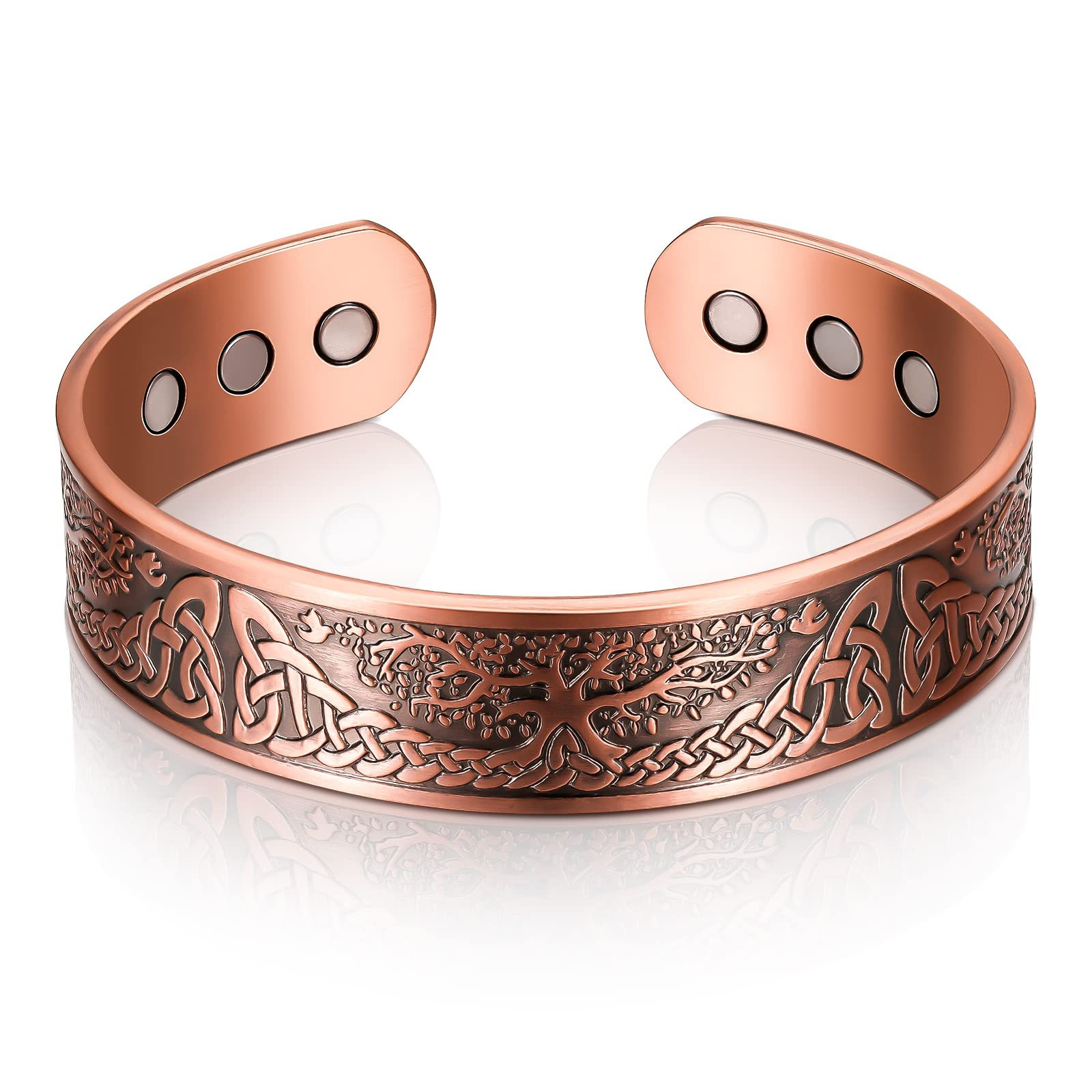 Otuuz Copper Magnetic Bracelet for Men Women Life Tree Copper Bracelet Solid Cuff Bangle with 6 Magnets Red Copper Magnet Energy Bracelet, Adjustable Size with Velvet Bag (Bronze)
