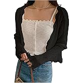GORGLITTER Women's Button Up Lightweight Cardigan Sheer Lace Trim Long Sleeve Open Front Fall Knit Tops
