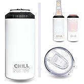 ChillFrost Can Cooler Insulated for 12 oz Cans, Beer Bottles, Soda Cans - Premium Stainless Steel 3-in-1 16oz Tumbler, White Powder-Coated Matte Finish, BPA-Free, Leak-Proof Lid, Outdoor Picnic Beach