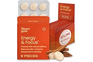 NeuroGum Energy Caffeine Gum (108 Pieces) - Sugar Free with L-theanine + Natural Caffeine + Vitamin B12 & B6 - Nootropic Energy & Focus Supplement for Women & Men - Keto & Vegan, Cinnamon Flavor