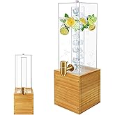 2 Gallon Large Drink Dispenser, Drink Dispenser with Wood Stand, Drink Dispensers for Parties with Ice Core, Beverage Dispenser with Airtight Valve for Water, Punch, Juice
