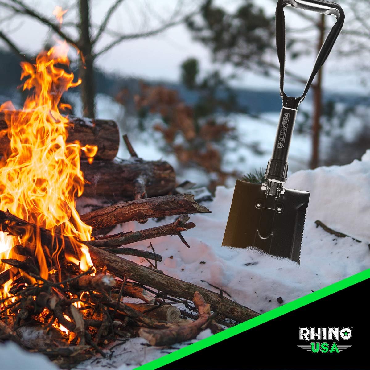Rhino USA Folding Survival Shovel w/Pick - Heavy Duty Carbon Steel Military Style Entrenching Tool for Off Road, Camping, Gardening, Beach, Digging Dirt, Sand, Mud & Snow - Guaranteed for Life! : Sports & Outdoors