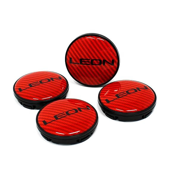 Finest Folia 4X Nabendeckel Leon 55mm ABS Kunststoff OEM Qualität Gel Emblem Aluminum Deckel (Carbon Rot, Schwarz Eloxiert)