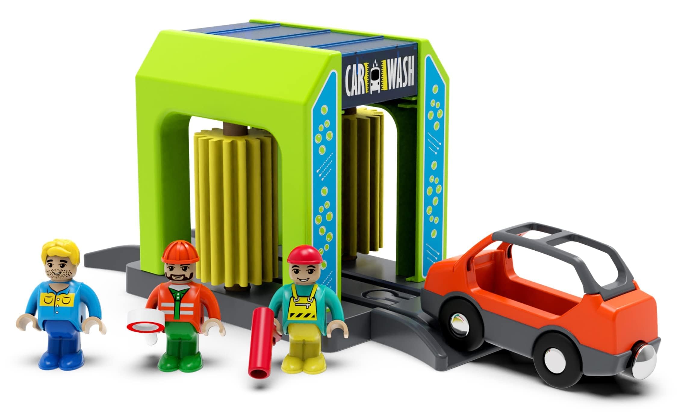 TOPLIVING Wooden Railway Accessories Car Wash For Railway Track, Train Toy Accessories Compatible With All Major Brands Of Train Set System, Railway Track Station For Children Aged 3 And Over