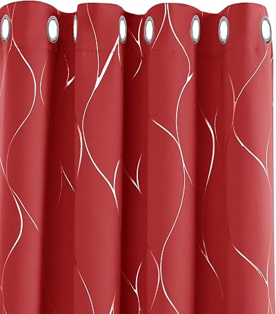 Deconovo Eyelet Curtains Blackout 66x72 Red 2 Panels Thermal Insulated