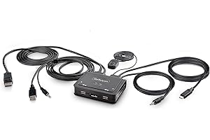 StarTech.com 2-Port Hybrid USB-C DisplayPort Cable KVM Switch, 4K 60Hz, Compact KVM with 6ft/1.8m USB-A/DP/Audio & 4ft/1.2m U