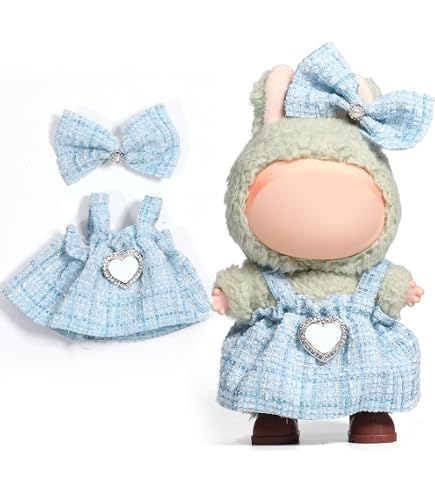 Puppenkleider-Set Für 17 Cm Puppen – Blaues Kariertes Kleid Mit Accessoires (Haarspange, Tasche, Schuhe, Kette), Kein Puppe Inklusive