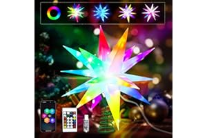 KBG 16 Inch Christmas Star Tree Topper, RGB Color Change Christmas Tree Light Up Star, Bluetooth App & Remote Control Music Sync Christmas Tree Decorations Xmas Outdoor Indoor Decor